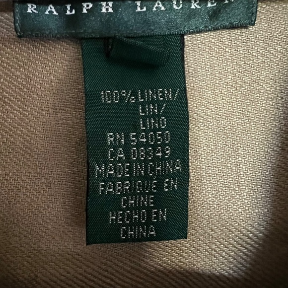 Lauren Ralph Lauren Tan Linen Long Sleeve Button Up Top Blouse Plus Size 16 - Picture 8 of 9